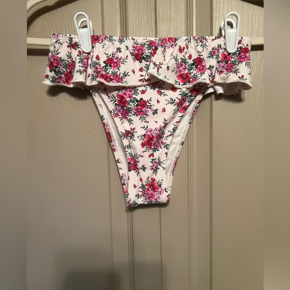 Wild Fable Floral Ruffle Bikini Bottom - Pink and Cream